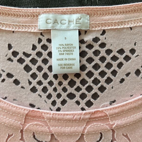 Cache Light Pink Lace Blouse with long sleeves. S - Picture 3 of 7